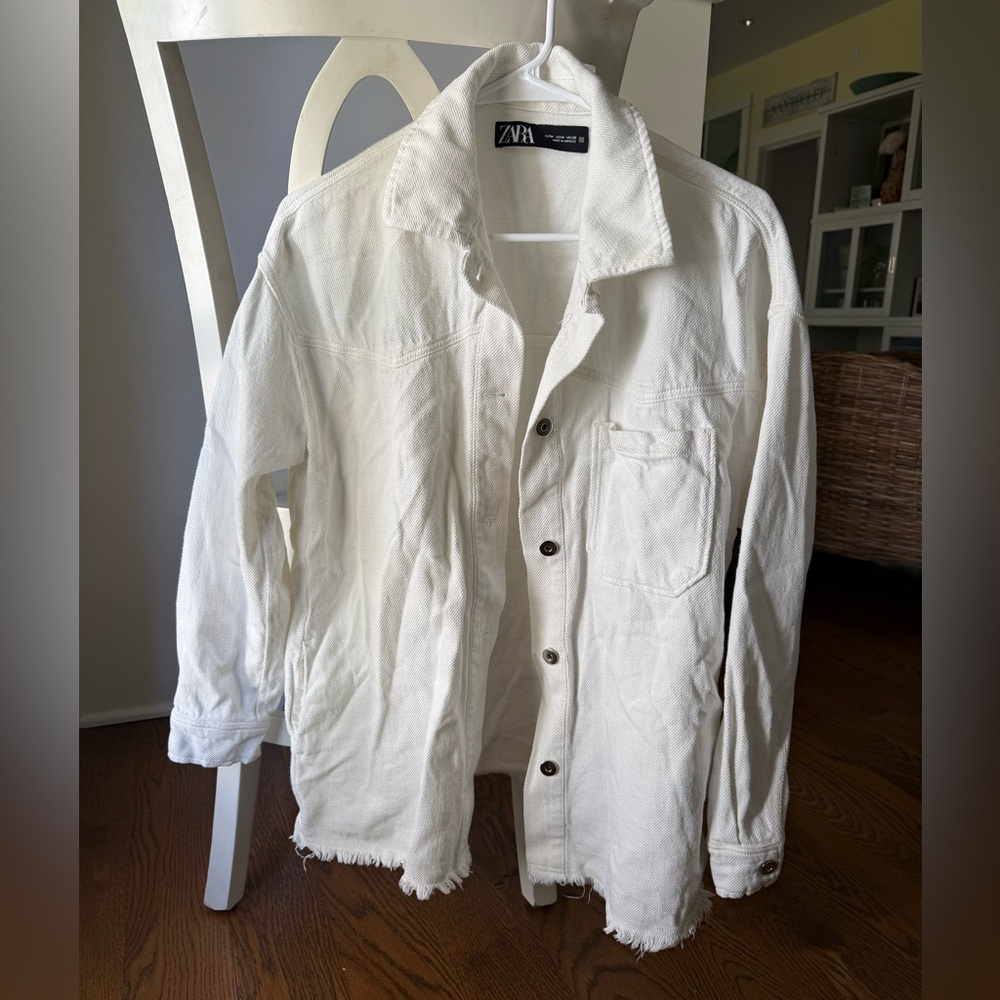 Zara White Textured Button-Up Jacket